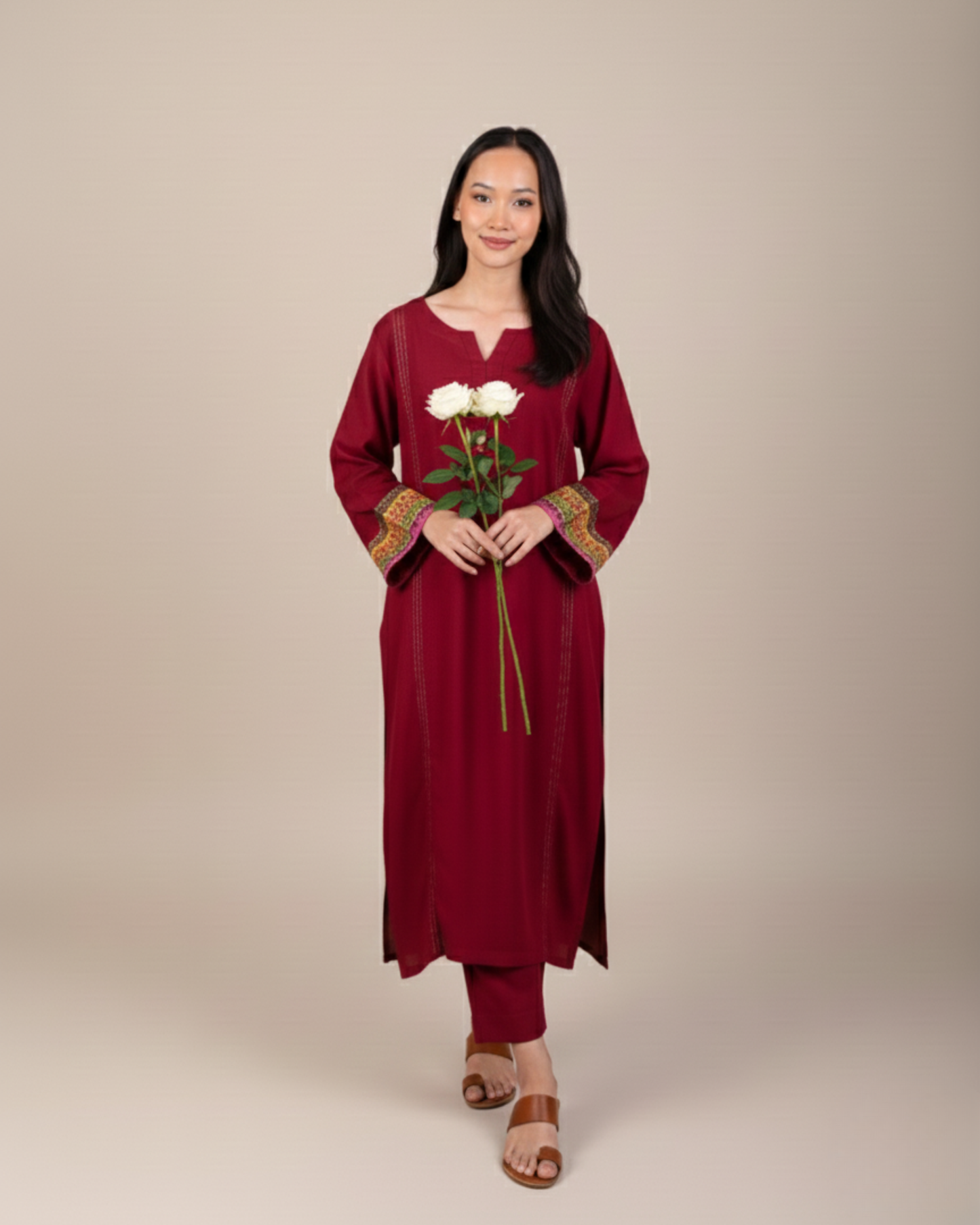 Maroon Embroidered 2PC Stitched Shirt & Trousers - JB038