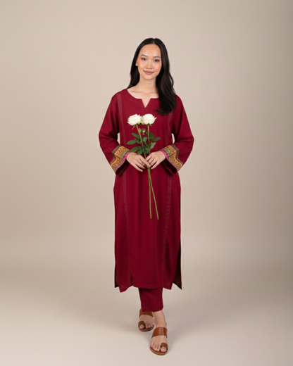Maroon Embroidered 2PC Stitched Shirt & Trousers - JB038