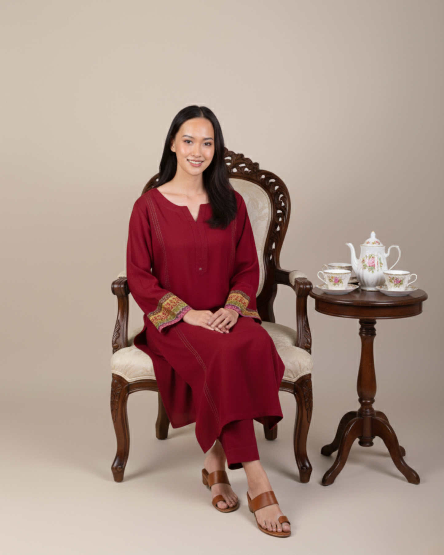 Maroon Embroidered 2PC Stitched Shirt & Trousers - JB038