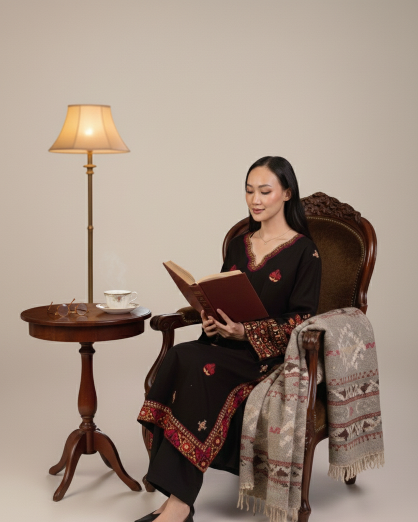Black Multi Embroidered 2PC Stitched Shirt & Trousers - JB040