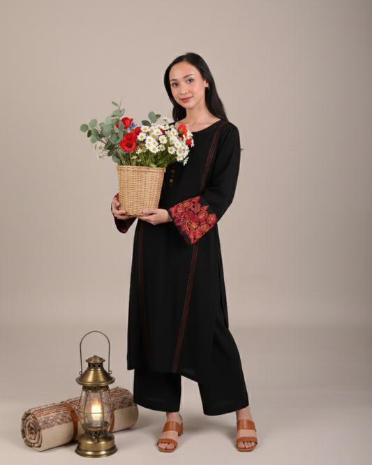 Black Embroidered 2PC Stitched Shirt & Trousers - JB037