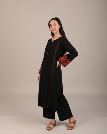 Black Embroidered 2PC Stitched Shirt & Trousers - JB037