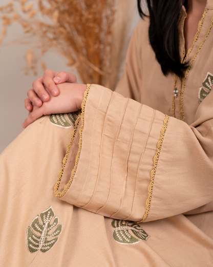 Beige Leaf Motif 2PC Shirt & Trousers - JB033