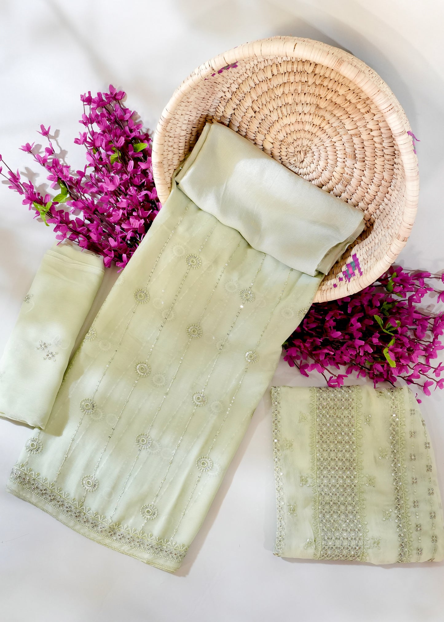 Mint 3PC Unstitched Chiffon - JB031