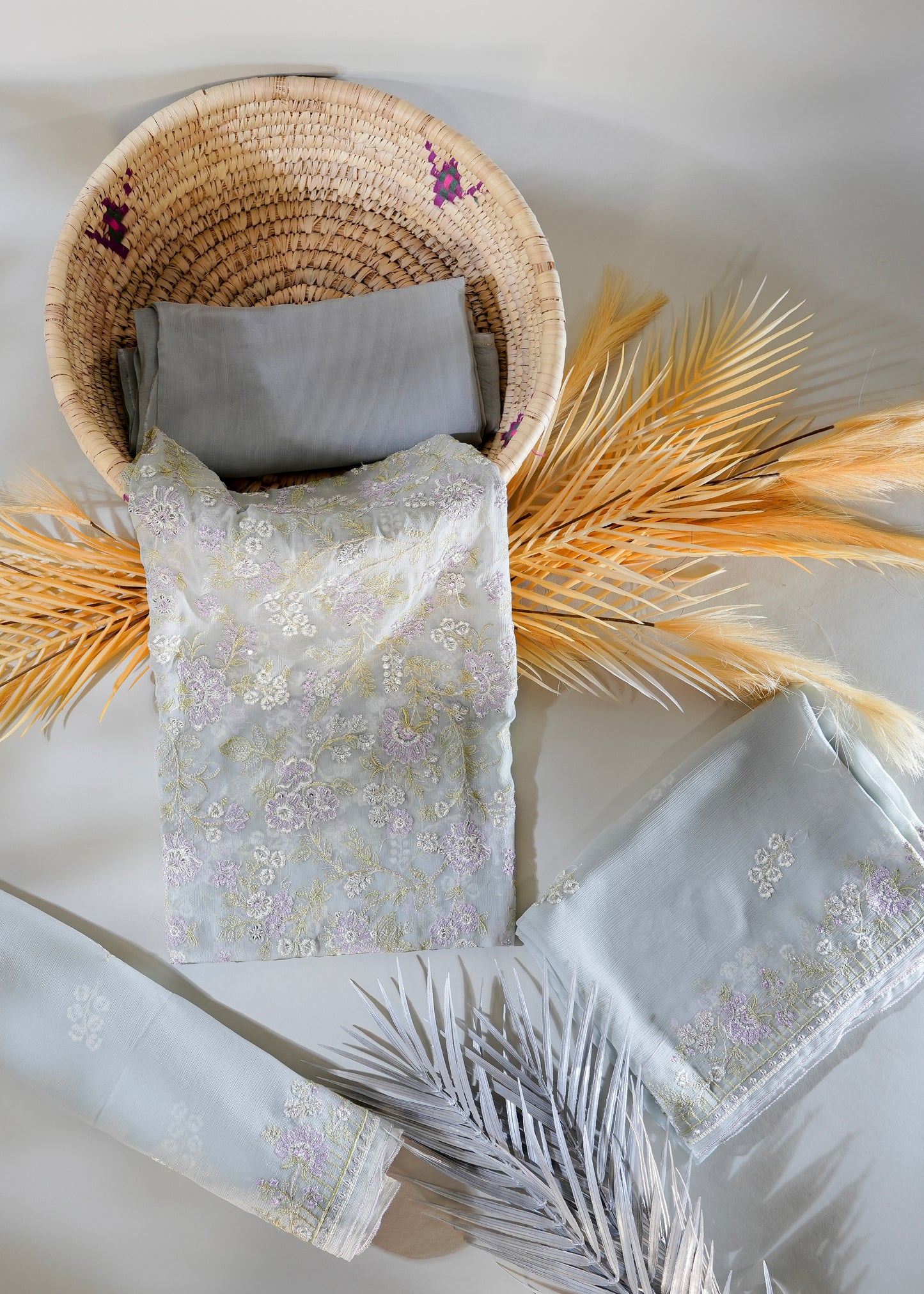 Grey 3PC Unstitched Chiffon - JB032