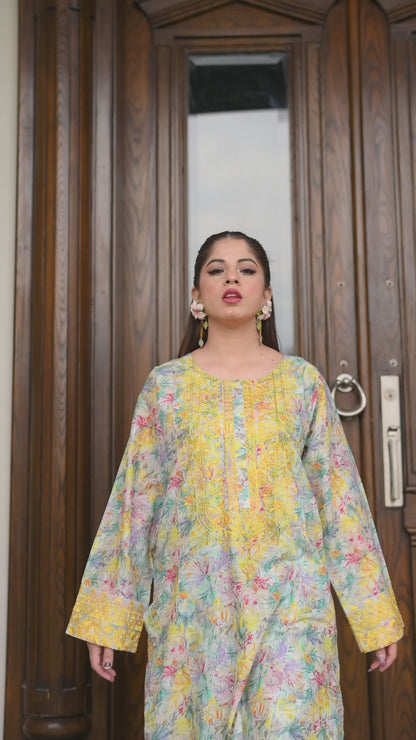 Stitched Embroidered Straight Shirt + Culottes